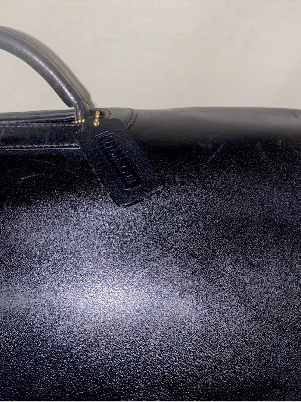 Coach Black Leather Briefcase with Brass Accents